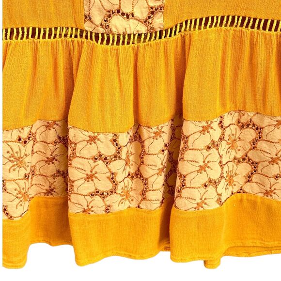 Miss Me Dress Lg Mustard Yellow Sleeveless Boho Beachy Floral Western Cowgirl - Picture 7 of 16